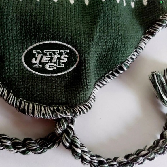 NEW YORK JETS Hat Peruvian Beanie Knit Pom Cap Ear Flap Embroidered Logo - Picture 4 of 4